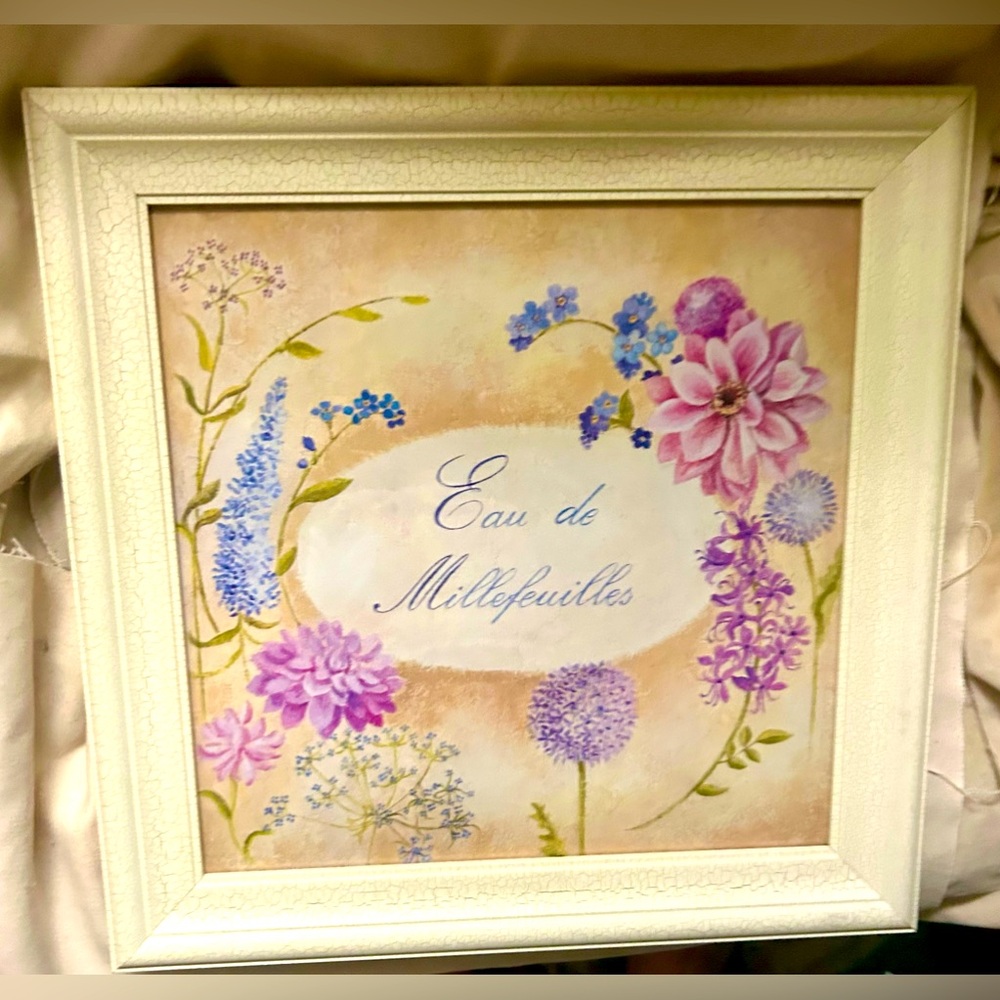Vintage Flowers Art Shabby Chic White Frame botanical print Eau de Millefeuilles